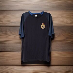 Real Madrid V-Neck Soccer Jersey Navy Blue Training Tee Men's T-Shirt Icon Sport